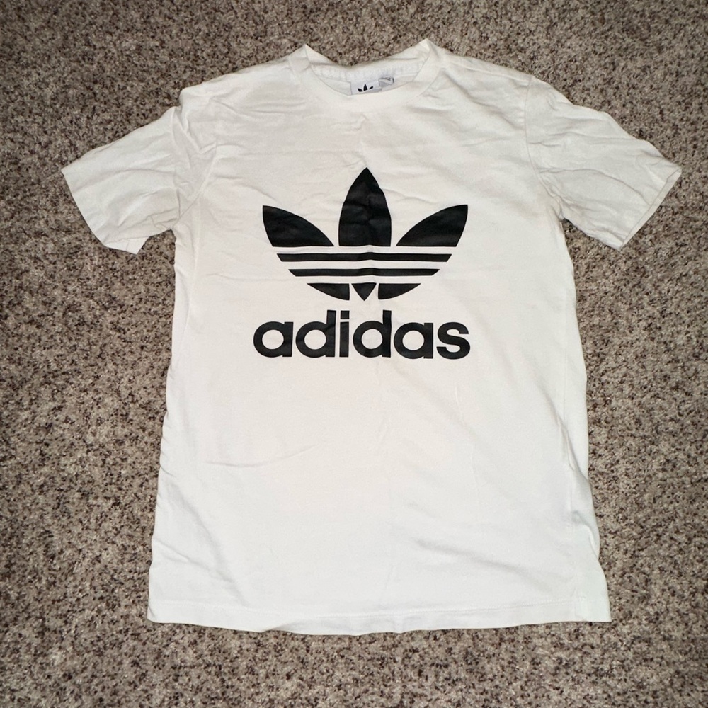 Adidas White Tee with Black Trefoil Logo